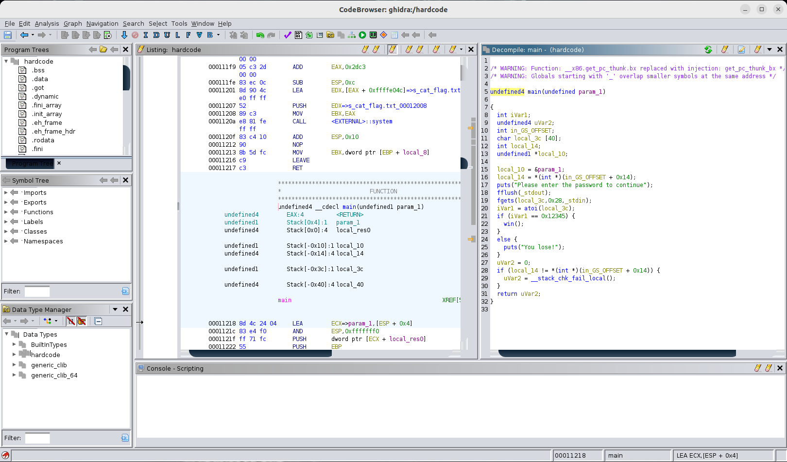 Decompilation of hardcode